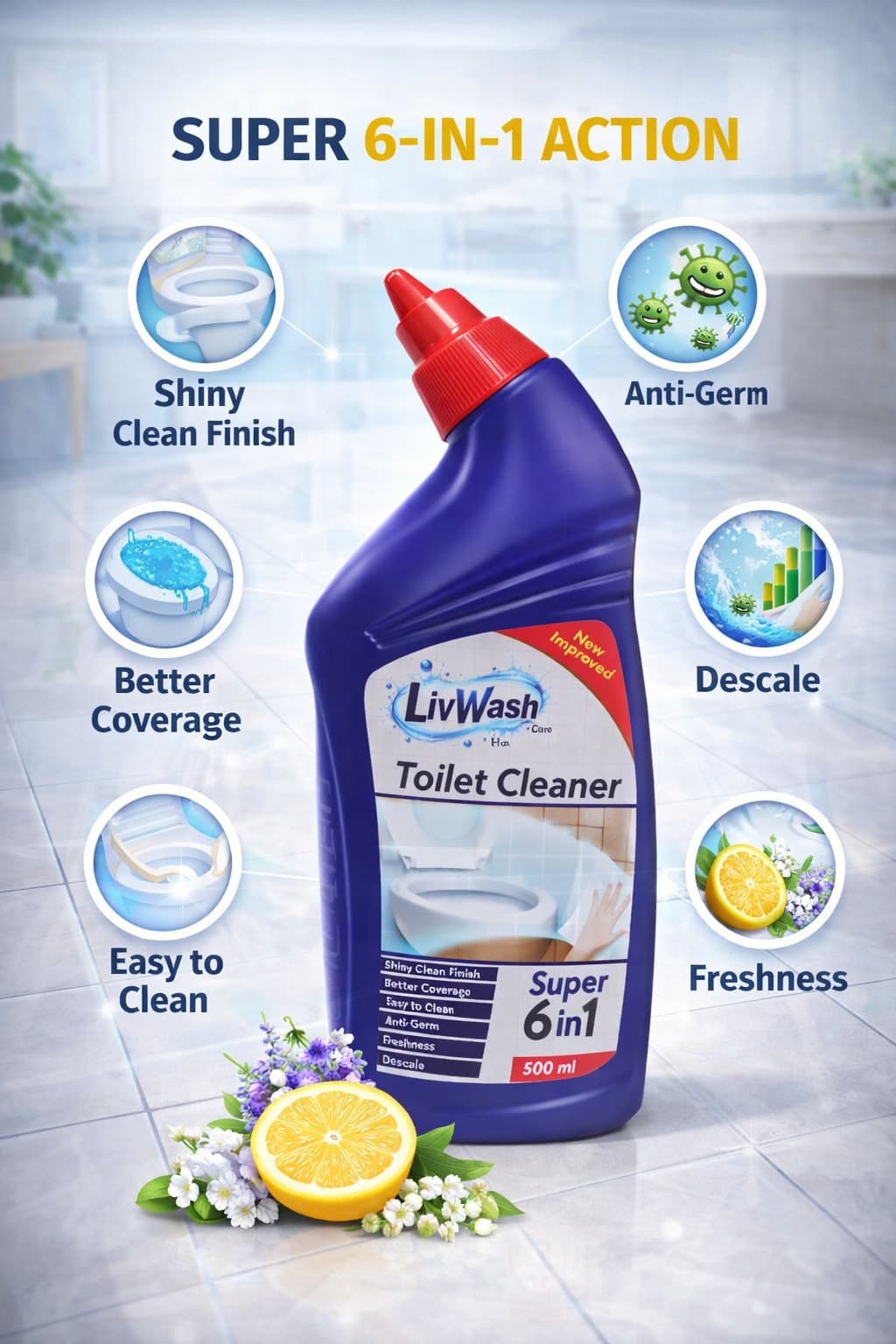 Toilet Cleaner Super 6-in-1 by LivWash Home Care